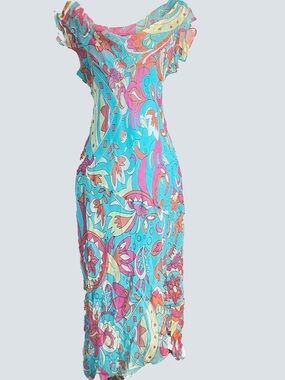 Vintage Y2K 100% silk multicolor dress